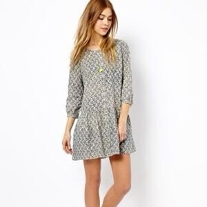 Anthropologie Maison Scotch navy beige linen blend drop waist mini dress Sz S